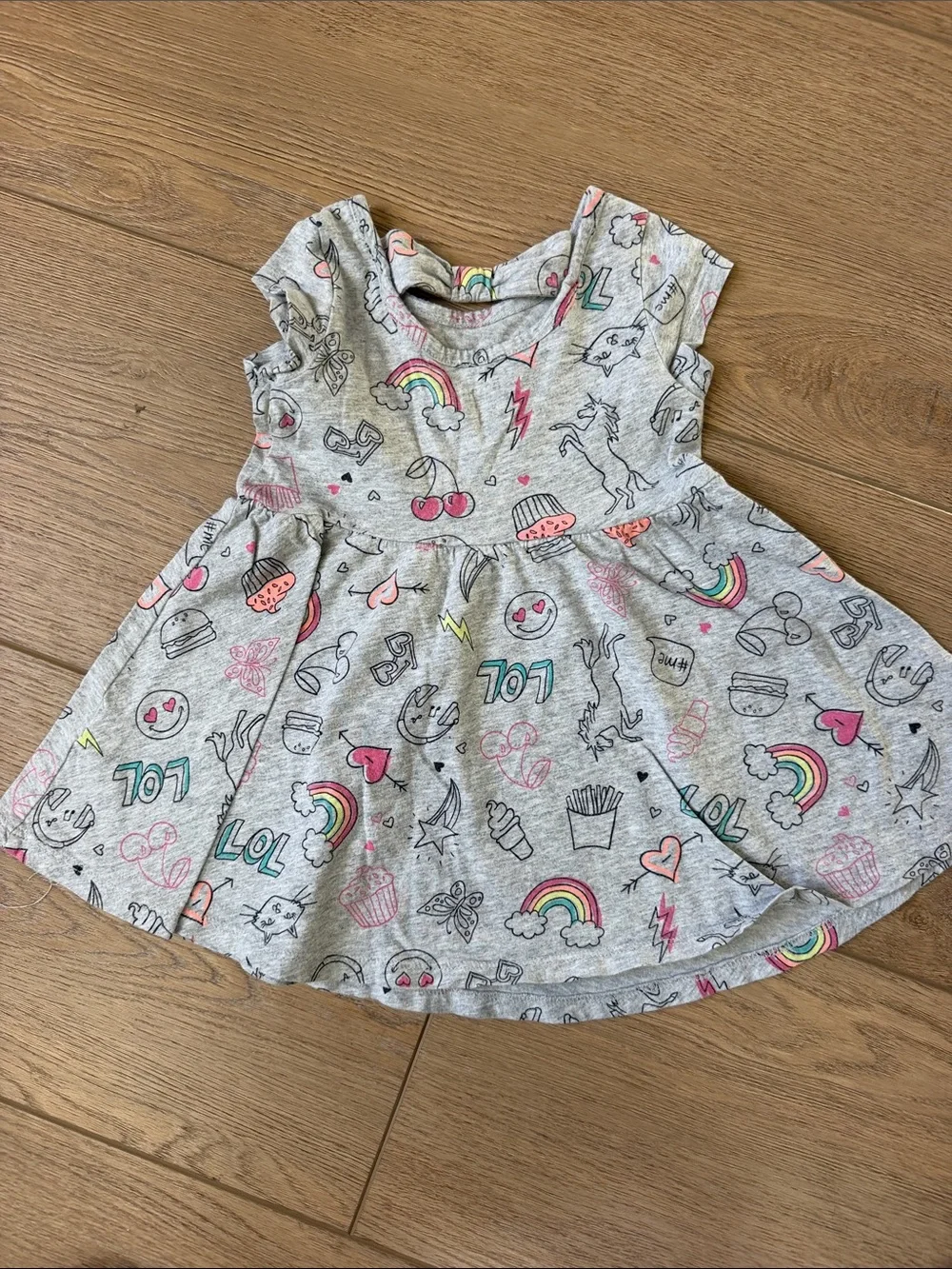 The Children's Place Gray Knit Dress with Colorful Icons
